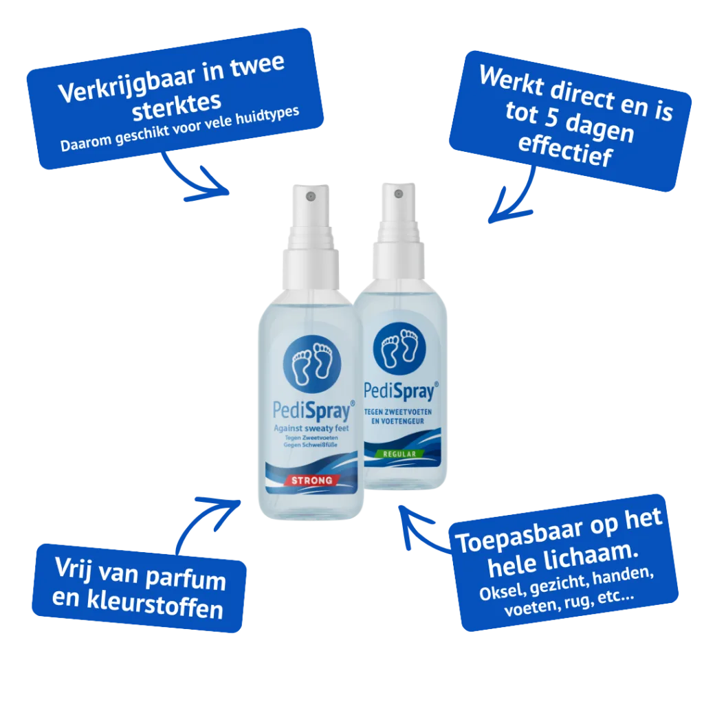 PediSpray® op droge voeten: zweet remmen en desinfectie op de huid